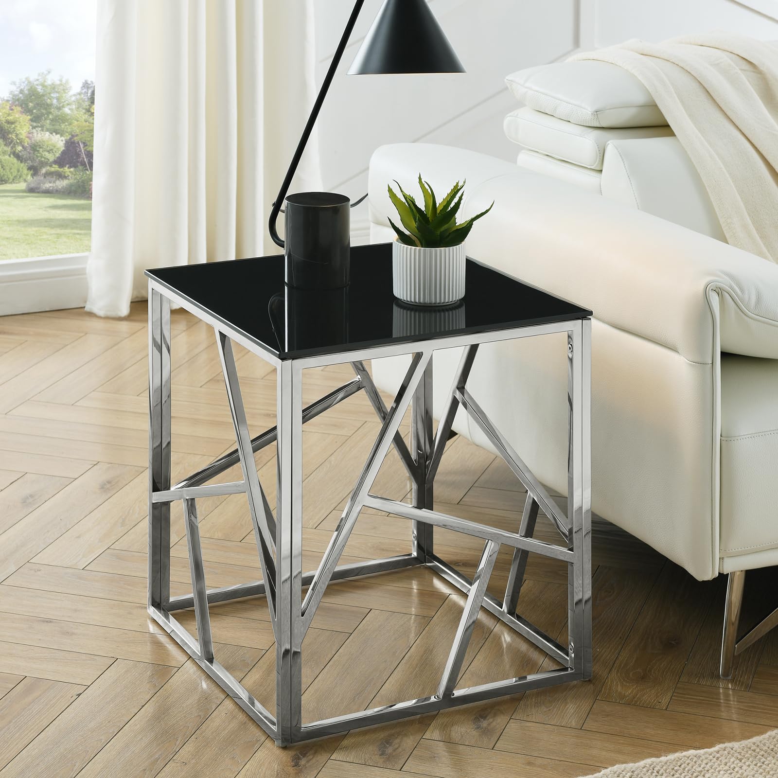 ※emiGland table・Design aera 新品⸝⋆* Ada End Table With Glass Shelves And Metal Frame | Whalen